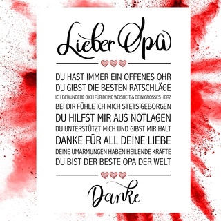 Close Up Bester Opa - Danke Zitate Poster - Deko Geschenk zum Geburtstag, Weihnachten, jeden Tag - 30 x 40 cm, Premium Qualität