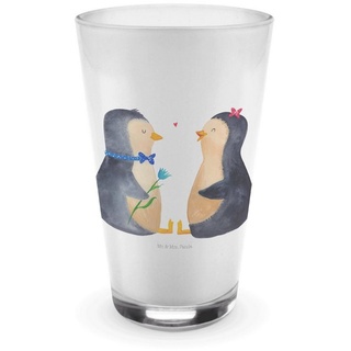 Mr. & Mrs. Panda Glas Pinguin Pärchen - Transparent - Geschenk, Traumpaar, Cappuccino Tasse, Premium Glas, Fröhliche Motive