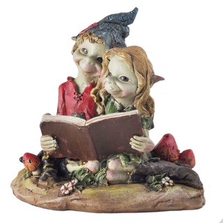 Pixie Pärchen Lesen, Skulptur, magisches Geheimnis, hochwertige Gartendekoration, Figuren Elfe und Fee, Kinder, Höhe 10 cm