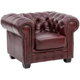 Woodkings Chesterfield Sessel Echtleder antik Rot | Bürosessel, Federkern, Ledersessel, Herrenzimmer, englisches Design