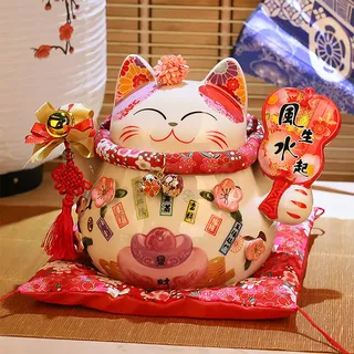 8"Japanische Katze Spardose aus Keramik Lucky Cat Coin Bank Feng Shui Luck And Fortune Sammelfiguren für 2022 New Year Ornament Winkekatze Glückskatze Glücksbringer Winkende Katze aus Porzellan