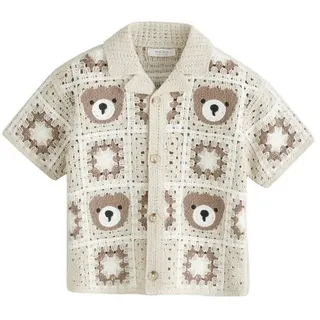 Next Polokragenpullover Kurzarmhemd mit Häkel- und Strickdetails (1-tlg) beige 116 (6J)