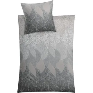 KLEINE WOLKE Jamiro Blätter Baumwolle Grau 135 x 200 cm + 80 x 80 cm