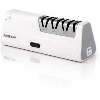 RISAM kitchen Messerschärfer elektrisch – 3 (+1) -Stufen Schleifsystem – Messer schärfen für Küchenmesser & Keramikmesser – Sichere Anwendung dank Winkelhilfe – Profi Messerschleifer elektrisch (Weiß)