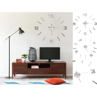 vidaXL Uhr 3D-Wanduhr Modernes Design Silbern 100 cm XXL silberfarben
