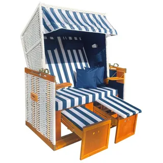 BRAST Strandkorb für 2 Personen, 120cm breit, 4 Designs, BxTxH: 120x79x150 cm, Volllieger, Norderney Deluxe, (verstellbare Rückenlehne weiches Fußkissen) blau