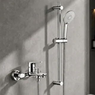 Auralum Badewannenarmatur Chrom, Messing Duschset mit 3-Funktionen Handbrause und 70cm Duschstange, Wannenarmatur verchromt mit Wanneinlauf & 1,5m Edelstahl Duschschlauch, Duschsystem für Badewanne