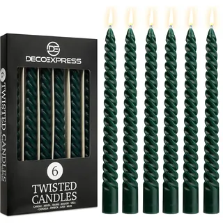 DECO EXPRESS Stabkerzen Set, 6er Packung, Tropffreie Gedrehte Bunte Kerzen, 6 Stunden Brenndauer Unparfümiert, Schlafzimmer Deko Geschenke für Valentinstag und Muttertag (Grün, 6er-Pack)