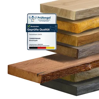 tømmermann Wandregal Schweberegal massiv Eiche - Bücherregal Holz Regal mit Baumkante Hängeregal Regalbrett aus massivholz Wandboard deko Regal Wand Shelf | 60 cm breit Farbe Teak