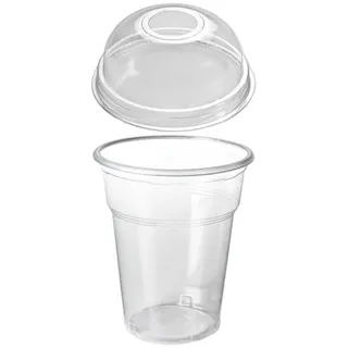 200 Frappé-, Smoothie-, Shake-, Eiskaffee-, PP Becher 0,3 mit rPET DOM Deckel mit Loch