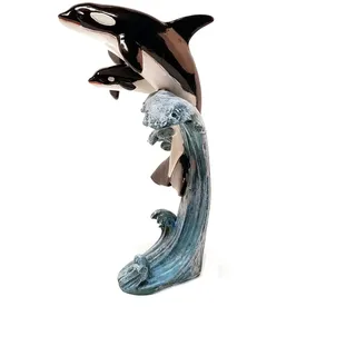 H.Originals Killerwal-Statue | Killerwal-Statue aus Polystone (Regen- und frostbeständig | Höhe 19 | Schwarz, Blau und Weiß | Dekorationsartikel für Haus und Garten