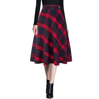 Ylingjun Damen Warme Wolle Midi Röcke Winter Herbst Hohe Elastische Taille A Linie Ausgestellte Wollröcke, Rot/Ausflug, einfarbig (Getaway Solids), Klein - S