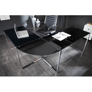 riess-ambiente Eckschreibtisch BIG DEAL 180cm schwarz / silber, Arbeitszimmer · Glas · Metall · groß · Modern Design · Home Office schwarz