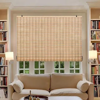 Bambusrollos - Blickdicht, Sonnenschutz und Sichtschutz für Türen/Fenster (Braun, 90 x 180 cm)