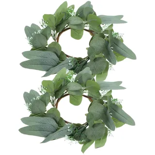 VINTORKY 2 Stück Eukalyptus Kerzenringe aus Seidigem Stoff und Pe Realistische Tischdekoration für Hochzeiten und Festliche Anlässe Waschbar und Elegant