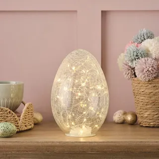 Lights4fun 21cm LED Osterei mit Timer Osterdeko Innen Tischdeko Ostern Osterdeko Glas Oster Tischdeko LED Osterdeko Osterei Crackle Glas