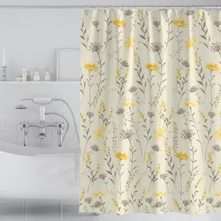 Duschvorhang 200x200 Cm Aus Wasserdichtem Polyester, In Beige-gelber Farbe, Inklusive Haken – Badezimmerdekoration.