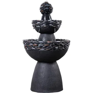 Teamson Home Gartenbrunnen 3-stufiger Sockelbrunnen grau mit LED
