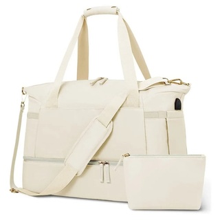 XDeer Sporttasche Sporttasche,Turnbeutel für Damen, Sport Reise Seesack mit USB, USB Ladeanschluss, Reisetasche mit Nassfach und Schuhfach Reisen gelb|beige