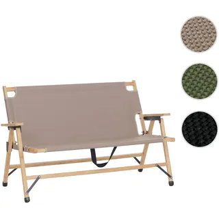 Bambus Campingbank HWC-Q40, Outdoorbank Picknickbank Gartenbank, klappbar Tragegriff Stoff/Textil 117cm ~ creme