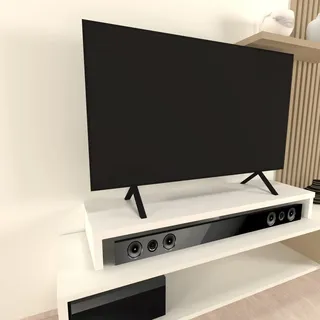 Henor Doppel-TV-Aufsatz aus Holz 120x35x15cm Traglast >100kg Weiß | 25-mm-Platte, ergonomisches Design und mehr Sehkomfort. 2-teilige Tischplatte mit Mittelauflage.