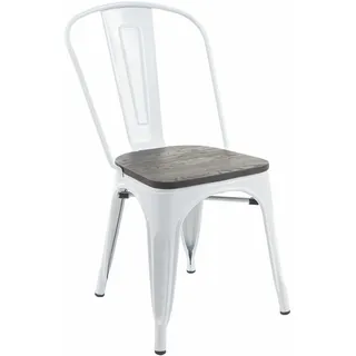 Bistrostuhl HWC-A73 inkl. Holz-Sitzfläche, Stuhl, Metall stapelbar, weiß
