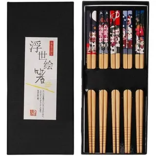 5 Paar Bambus Essstäbchen Japanisch Sushi Stäbchen Schwarz Luxus-Box