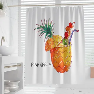 XUEDNGM Wasserdicht Duschvorhang Duschvorhänge 100 x 120 cm Schnell Trocknend, Anpassbar, Schimmelresistent, mit Haken Wasserdicht Eva Plastik Shower Curtains Badezimmer-Vorhänge, Ananas