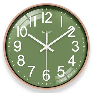 TAHEAT Modern Wanduhr, 25cm Grün und Gold Lautlos Analog Batteriebetrieben Quarz Wanduhr für Wohnzimmer Schlafzimmer Badezimmer Küche