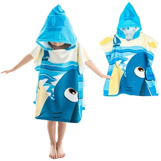 QILZO Kapuzenhandtuch für Kinder aus Hai, 60 x 60 cm, Kinderhandtuch für Strand und Pool, Poncho für Jungen, Badetuch aus Mikrofaser