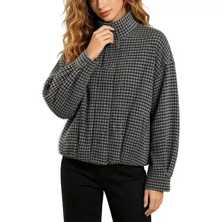 Generisch Karierte Bomberjacke Damen Kurz Übergangsjacke Blouson Jacke Mit Vichy Karo Und Stehkragen Langarm Frontzipper Weite Puffärmel Und Knopfmanschetten Muster Für Büro Und Stadt