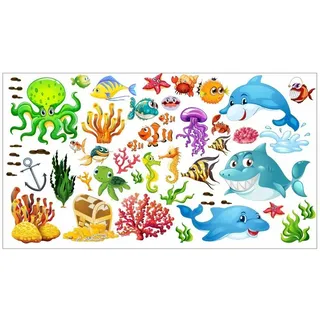 nikima Wandtattoo 059 Wandtattoo Unterwasserwelt - 2000 x 1120 mm (PVC-Folie) bunt 200 cm x 50 cm x 200 cm