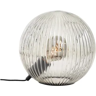 Lightbox dekorative Nachttischlampe - 24 cm Höhe, Ø 25 cm - Tischleuchte mit geriffelter Rauchglas Kugel & Schalter - für Schlafzimmer - E27, max. 25 W - aus Glas/Metall - in Schwarz/Rauchglas