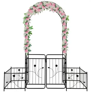 DeFacto Rosenbogen mit integr. Mit Tür Tor Rankgitter Gartentor Rankhilfe Rostfrei - 202/102 x 50 x 220 cm - Metall - Tor verriegelbar - Farbe: schwarz DF-RS-57