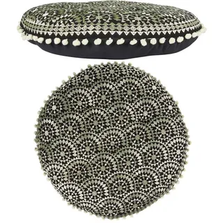 Marrakesch Orient & Mediterran Interior Pouf Boho Design Bodenkissen Sitzkissen Deko Amaya, Handarbeit schwarz 15 cm