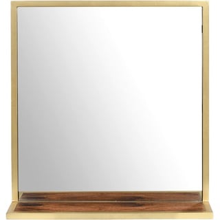Livetastic Wandspiegel Golden Grace, Braun, Holz, Mangoholz, vollmassiv, rechteckig, 62x66x16 cm, Badezimmer, Badezimmerspiegel, Beleuchtete Spiegel