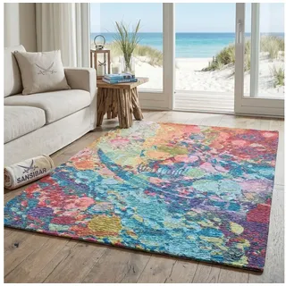 Sansibar Teppich Keitum 006, rechteckig, Höhe: 3 mm, Flachgewebe, modernes Design, Motiv Totenkopf, auch in rund bunt rechteckig | 130 cm x 190 cm x 3 mm