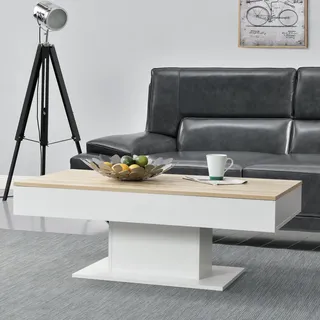 [en.casa] Couchtisch Lünen Weiß Eiche 40 x 110 x 60 cm