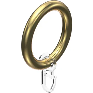 Interdeco Gardinenringe mit Faltenhaken/Kunststoff-Ringe in Messing-farbig für Gardinenstangen 28 mm Ø (24 Stück)