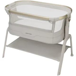 Maxi Cosi Iora2 Baby Stubenbett, 0–6 kg (9 kg), Klappbares und Leichtes Beistellbett Baby, 5 cm CloudCore-Matratze, 5 Höhenstufen, 2 Leichtgängige Rollen, Easy Slide, Elegance Beige