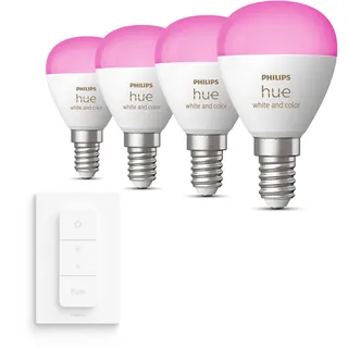 Philips Hue - 4x E14 Kugel Lampen - Weiß/Farbe licht | Inkl. Hue Dimmer Switch - Hue White and Color Ambiance