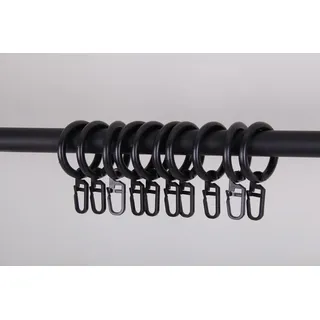 Clever-Kauf-24 Gardinenring Ringe mit Faltenlegehaken Set 28mm schwarz, weiß oder silber, Stilgarnitur, Gardinenstange, (10-St., 10 Ringe mit Haken) schwarz
