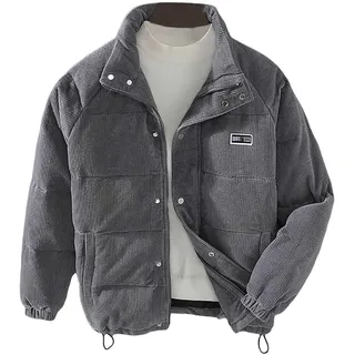 Winterjacke Herren Einfarbig Vintage Warme Cordjacke Übergangsjacke mit Stehkragen Langer Ärmel Wintermantel mit Reißverschluss