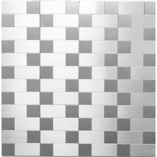 Mosani Aluminium Metall Mosaikfliesen selbstklebende Wandfliesen Wanddekor Fliesenaufkleber, 30.5x30,5, Silber, Spritzwasserbereich geeignet, Küchenrückwand Spritzschutz silberfarben