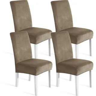 luxuskollektion Stuhlhusse Samt Kamel 4er Set