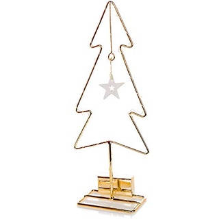 EUROCINSA Silhouette Weihnachtsbaum Metall Farbe Gold und LED Licht 10,5 x 7 x 27,5 cm 3 Stück, Metall, goldfarben, Einheitsgröße