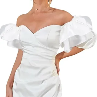 RUNRAYAY 1 Paar abnehmbare Puffärmel, weiße Satin-Hochzeits-Faltenärmel, kurze Armmanschetten, Brautkleid, Kostüm-Accessoire für Hochzeit, Braut, Abschlussball, Abend