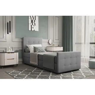 Boxspringbett Gästebett MARKOS 100x220cm Bettkasten Seite Links Stoff Grau - Grau