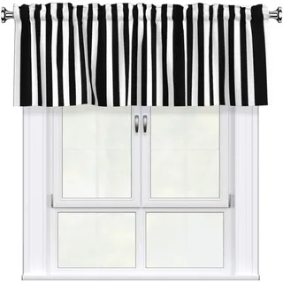 YUGTAEE Schwarz-weiß gestreifter Vorhang mit kurzer Stange, 137,2 x 45,7 cm, für Küche, Bad, Waschküche und Studio-Fenster, mit Lichtfilterung