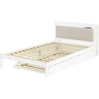 Funktionsbett 120x200 Cm Weiß Mit Ausziehbett 90x190 Cm, Gepolstertes Kopfteil Modenuit
